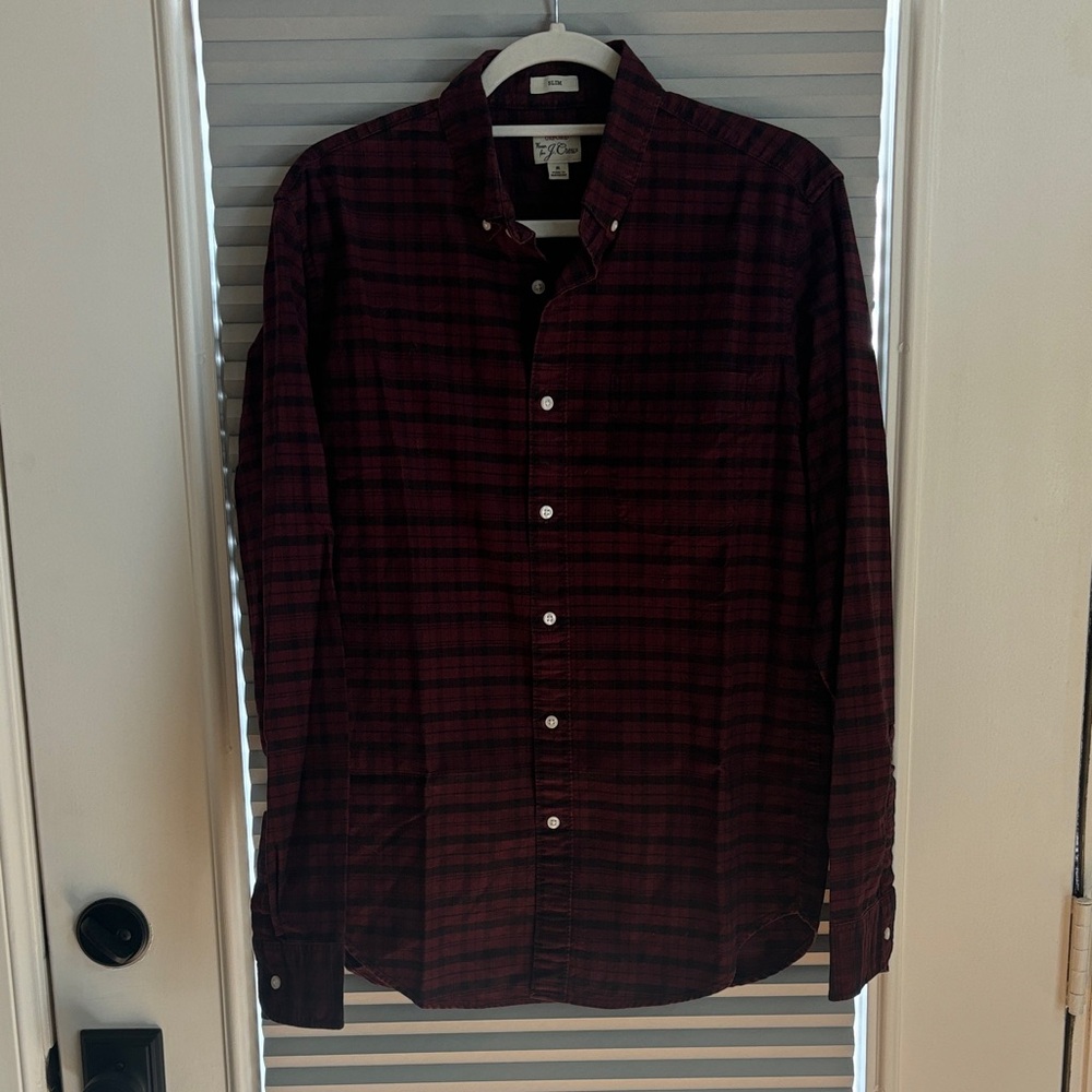 J. Crew Men's Casual Plaid Shirt - Dark Red